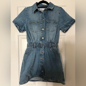 Zara Short Blue Denim Dress. Button Front. Front and Back pockets. BNWT